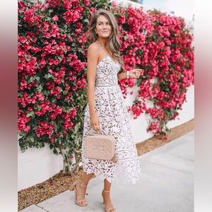 AlvaQ white lace dress with light blue ribbon straps